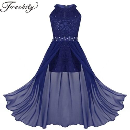 Kids Teens Floral Lace Rhinestone Ballet Tutu Dance Leotard Dress Girls Contemporary Lyrical Dance Costumes Ballerina Dance wear