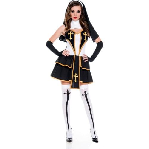 Virgin Mary Sexy Nun Costume Adult Women Halloween Party Fantasia Cosplay Nun Uniform
