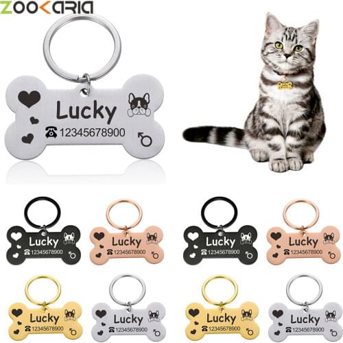 Engraved Pet Id Tag Customized Dog Id Tags Personalized Dog Collars Pet Charm Name Pendant Bone Necklace Collar Puppy Accessory