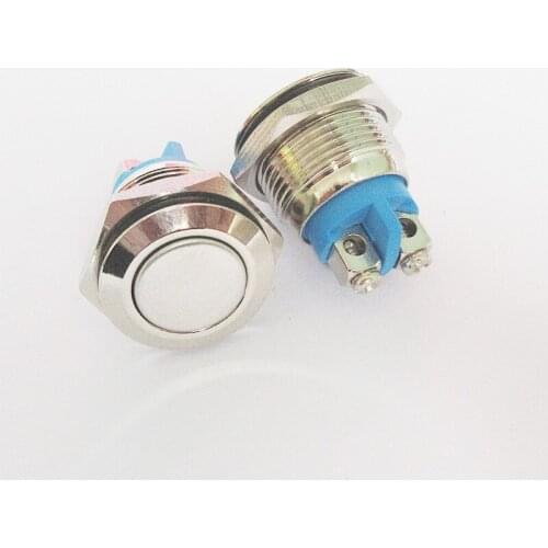 JYL16P2 Silver Contact 16MM Flat Round Metal Button Waterproof Reset Switch Screw Foot Doorbell Car Modification SWITCHES