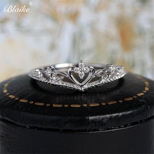 Blaike Silver Color Crown Rings For Women Inlay Zircon Hollow Ring Wedding Engagement Ring Jewelry Birthday Gifts