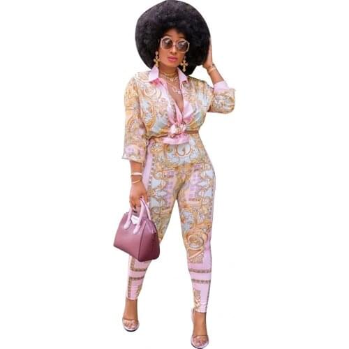 Two Piece Suit African Dashiki New Fashion Women Long Sleeve Shirt Single Breasted Cardigan Trousers Casual Suit Spring Fall