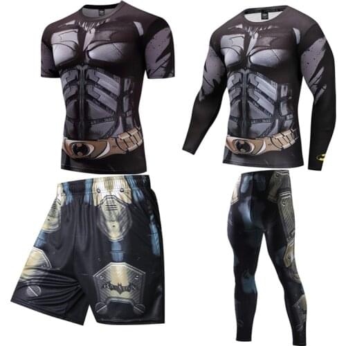 Mens Tracksuit Sports Suit Gyms Fitness Quick Dry Superhero 3D Printing Boxing Suits Running Jogging Sport Wear Workout Training