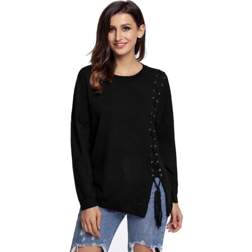 2019 Hot Sale Pullover New Pattern Autumn And Winter Womens Will Code Round Neck Long Sleeve Crossing Bandage Section Sweater