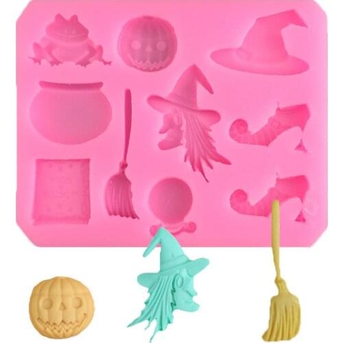 Halloween Broom Pumpkin Frog Witch Silicone Fondant Soap 3D Cake Mold Cupcake Chocolate Decoration Baking Tool