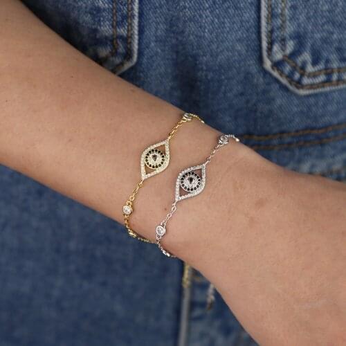 Micro pave cz lucky evil eye charm link chain bracelet bohemia boho fashion chic women bangle
