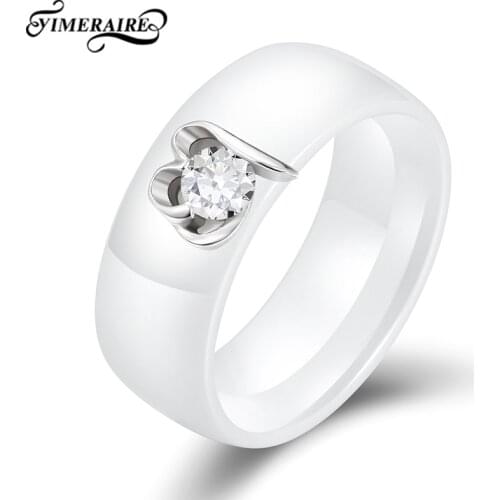 Fashion 925 Sterling Silver Ceramic Ring With Heart Shaped Zircon 8MM Width Jewelry For Women Wedding Engagement New Year Gift
