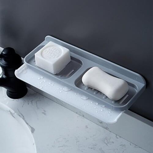 Soap box sucker wall-mounted creative drain-free perforated bathroom double compartment soap rack household soap box