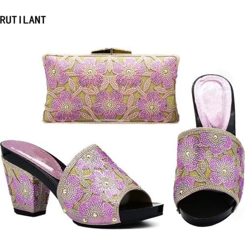 Latest Design Italian Matching Shoe and Bag Set for Party Women Shoes with Bag Decorated with Rhinestone Shoes and Bag Sets