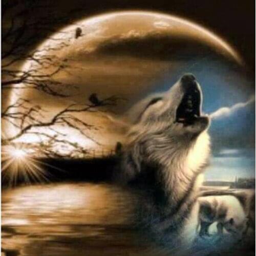 NEW 5D Diy Daimond Painting Wolf Howling 3D Wedding Diamond Painting Full Square/Round Moon Diamant Painting Embroidery Decor