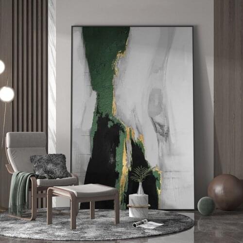 Original Handmade Abstract Painting Minimalist Modern Canvas Art Decorative Painting Green And Gold Abstract Painting Home Decor