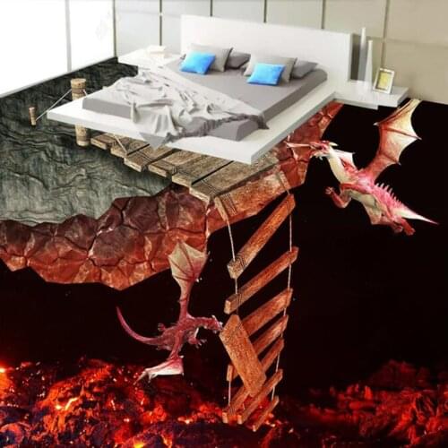 Custom Photo Wallpaper Modern Creative 3D Stereo Lava Volcano Spray Fire Dragon 3D Floor Tiles Mural PVC Waterproof Living Room