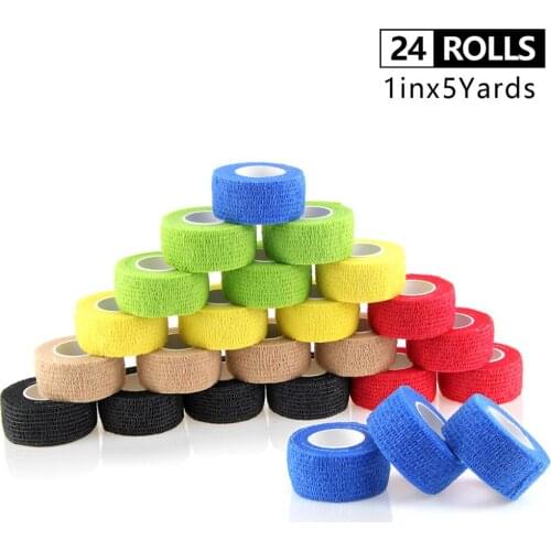 2.5cm 24 Rolls Self Adhesive Bandage Adherent Elastic Cohesive Camouflage Bandage For Finger Nonwoven Sport Bandage