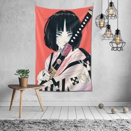 Samurai Anime Girl Abstract Tapestries Wall Hanging Tapestry Wall Art Dorm Accessories Mandala Dorm Tapestry Decoration Mural