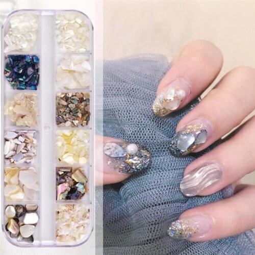 Most popular 12 Grids Irregular Mermaid Broken Nail Shells Glitter Sequins Manicure Decor Irregular Nail Decor ShinyNail Shell