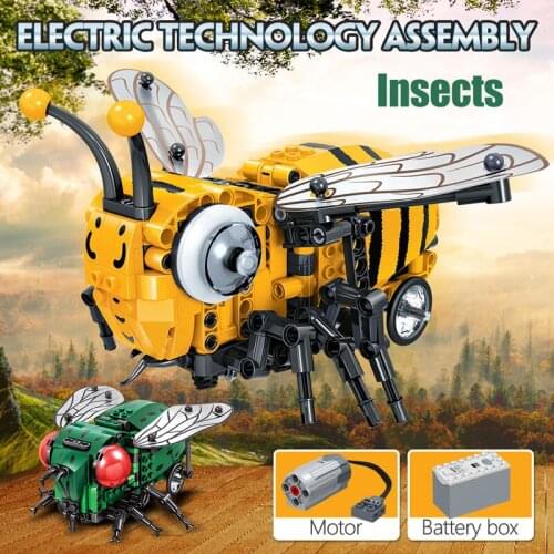 Creative Simulated Insect Electric Bee Fly Building Blocks Sets Technic MOC DIY Insect Model Building Bricks Toys for Boys