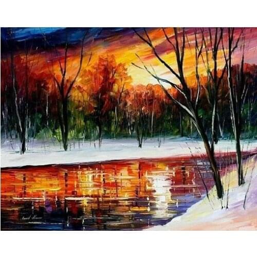 Lakefront Scenery Evening Sunset Snow Lake Forest Embroidery Needlework 14CT Unprinted Cross Stitch Kits DIY Handmade Home Decor