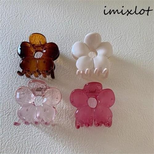 2021 New Trend Korean Sweet Colorful Transparent Flowers Hair Clip Claws Hairpin Headwear for Women Makeup Bath Hair Accessories