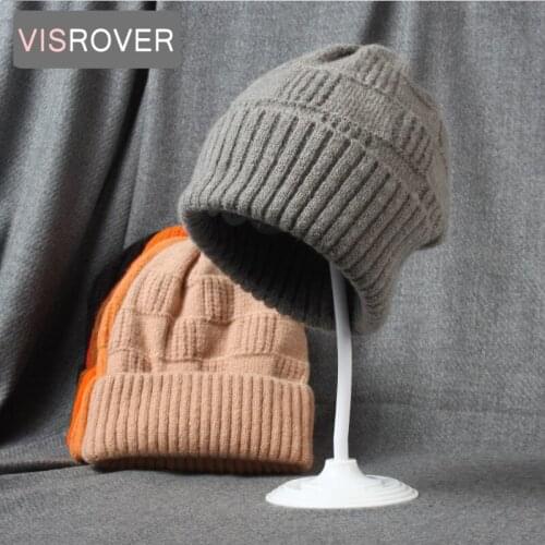 VISROVER 15 colorways checked acrylic woman winter hat solid color unisex autumn beanies Warm soft bonnet skullies hat Wholesale
