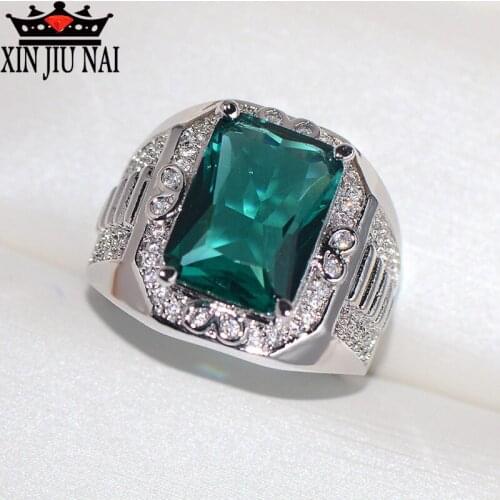 Female Male Engagement Big Rings For Men Women Sliver Vintage Wedding Bands Square green Stone Zircon Ring Gift