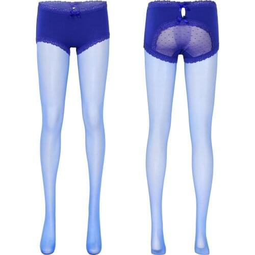 Womens Transparent Sexy Stockings Lace Trim See-through Pantyhose Lingerie Elastic Waistband Sheer Stockings Tights Leggings