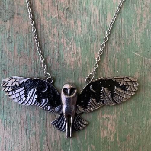 Gothic Owl Pendant Necklace for Lovers Women Chocker Necklace Vintage Witch Moon Phase Art Necklace Animal Totem Party Jewlery