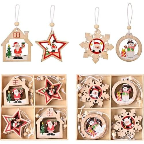 12Pcs Christmas Pendants Wooden Gifts Box Set for Christmas Tree Hanging Crafts Wood Slices Cutouts for Xmas Party Decor