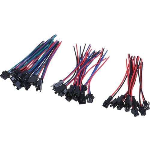 5Pairs 20cm SM 2Pin 3Pin 4Pin Male And Female LED Strip Wire Connectors Wholesale