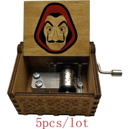 5pcs mix wholesale 300 patterns Wooden Bella Ciao LA CASA DE PAPEL Musical Box Hand Music Box Boy Fans Birthday Gift