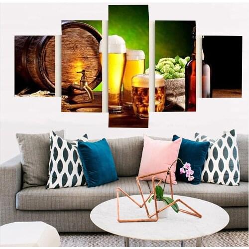 5 Pieces Wall Art Canvas Painting Beer Barrel Bottle Hop Wine Poster Modern Nordic Home Living Room Decoration Pictures