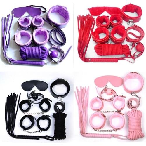 7 Pcs SM Ball Sex Handcuffs No Vibrator Setx Toys For Women Men Whip Clip Blindfold Set Private Use Adult Love Toys Couple BDSM