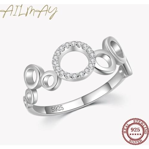 Ailmay Sparkling Clear Zircon Authentic 925 Sterling Silver Fashion Round Bubble Rings For Fine Female Fashion Jewelry