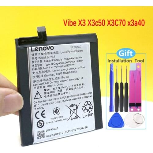 New Original Battery For Lenovo Vibe X3 X3c50 X3C70 Lemon x3a40 3600mAh BL258 Mobile Phone +Tracking Number