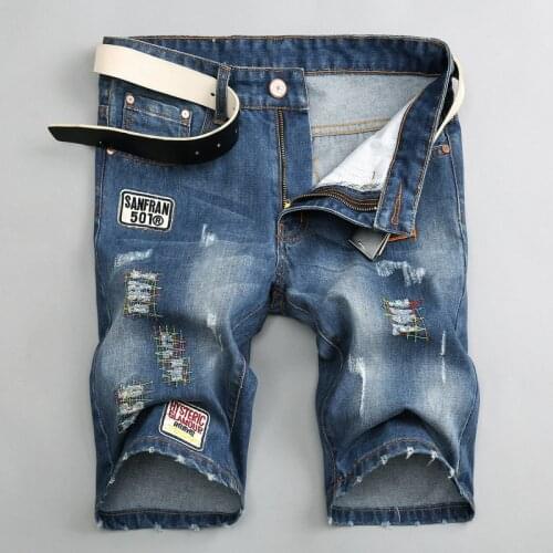 Pantalon Hombre Ripped Denim Short Knee Length Men Jeans Straight Pants Men Jeans Summer Casual Shorts Men