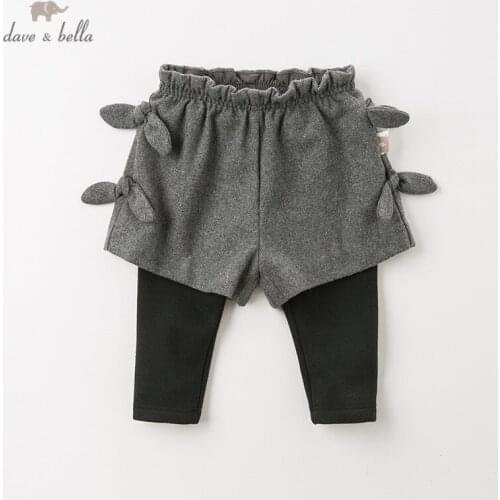 DB12316 dave bella winter girls pants baby fashion bow pockets solid padded trousers children high quality trousers