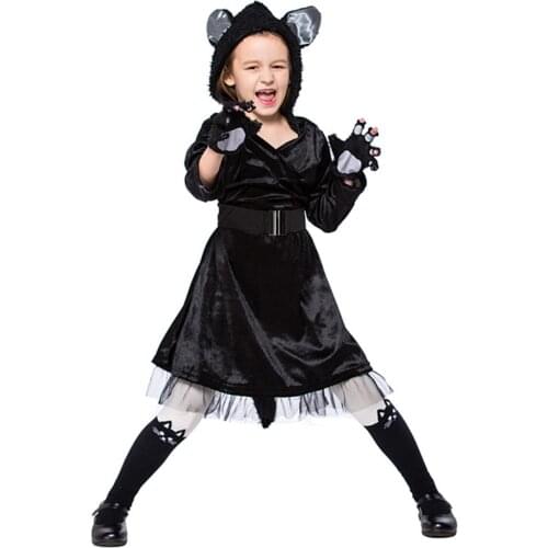 Carnival Halloween Girl Animal Black Cat Costume Flannel Parade Mascot Book Week Cosplay Fancy Party Dress