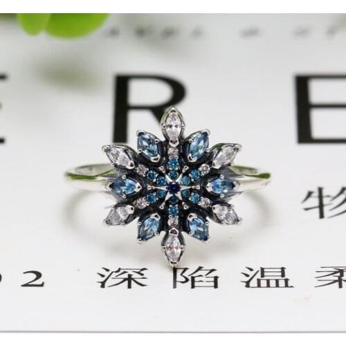 New Fashion Original 925 Silver Dazzling Snowflake Ring For Women Wedding Engagement Pan Rings DropShip Wholesale