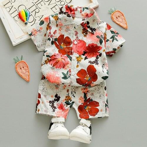 Baby Boys Clothes Set Beach Boys Outfits 1-5Years Fashion Kids Boys Clothes Flower Printing Shirt Clothing Toddler Costume