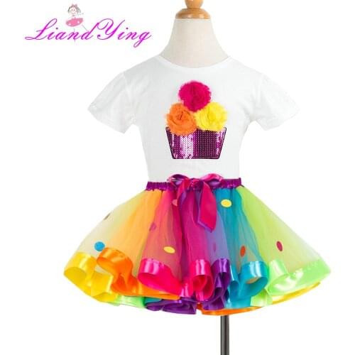 Rainbow Baby Girls Clothing Sets New Summer 2020 Short Sleeve Tops Tees+Tutu Skirt 2 Pcs Suit Casual Children Pullover Clothes