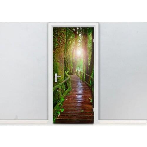 Hot Door Mural Fresh Forest Door Sticker DIY Self-adhesive Waterproof Wallpaper Poste for Home Decoration Gift