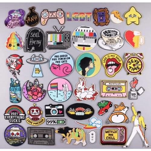 Moon Embroidery Patches For Clothing DIY Iron On Patch On Clothes Animal Embroideried Patch for jackets Applique Stripe