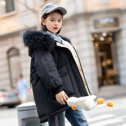 New fashion Winter Coat Hooded Parka Real Fur Down Jacket For Girls clothing clothes 5-14 Years Teenage Girls Outerwear snowsuit