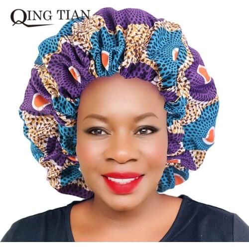 Extra Large Satin Bonnets Women African Pattern Print Fabric Ankara Bonnets Night Sleep Hat Ladies Turban