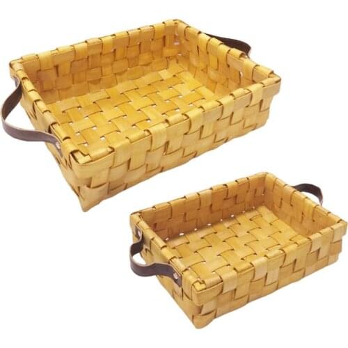 Hand-woven Fruit Storage Basket with Double Handle Bread Serving Tray Multipurpose Handcrafted Platter Retro Classic
