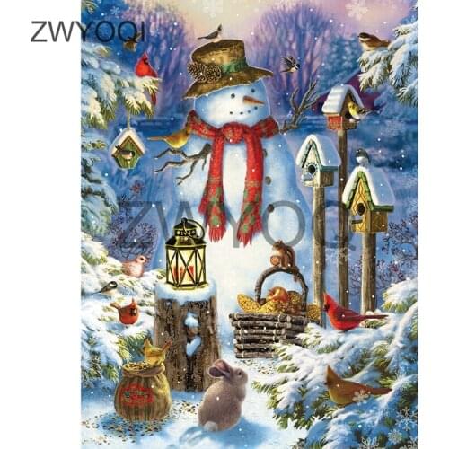 Full Square Diamond painting Cross stitch snowman Bird rabbit Full Round Diamond embroidery snowman DIY3D Diamond mosaic snowman