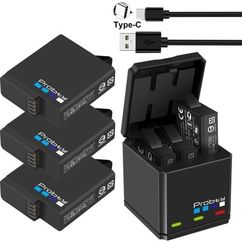 PROBTY for GoPro AHDBT-501 Hero 7 hero 6 hero 5 Black Battery + Triple Charger for Go Pro Hero 7 6 5 Black camera battery