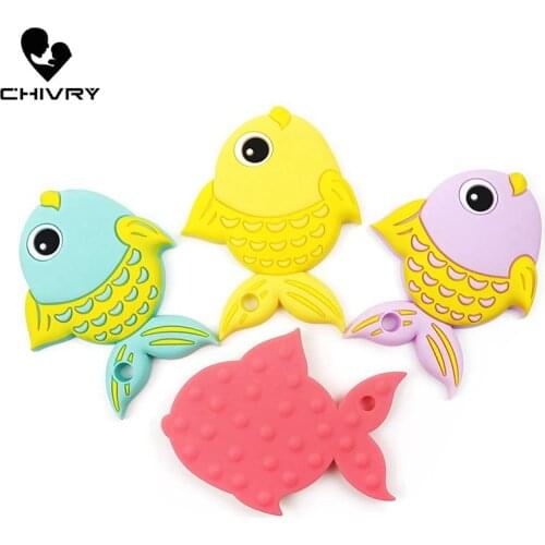 10Pcs Cute Cartoon Baby Teether Food Grade Silicone Animal Goldfish Shape Baby Teething Necklace Toys DIY Newborn Gifts