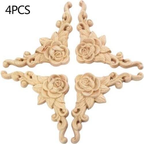 Wood Carving Decal Solid Wood Corner Flower Accessories European Style Home Decoration Door Cabinet Bed Decoration Rose Antique