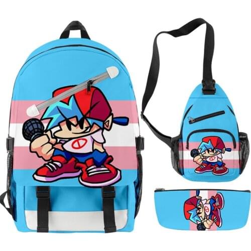 Friday Night Funkin Backpack 3 Pcs/set with Pencil Case Crossbody Bags Kids Cartoon Anime School Bags Boys Girls Teens Bagpacks
