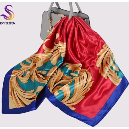 New Women Scarves Hijabs Fashion Luxury Red Gold Large Silk Scarf Shawl Printed Autumn Winter Ladies Square Scarves Headscarves